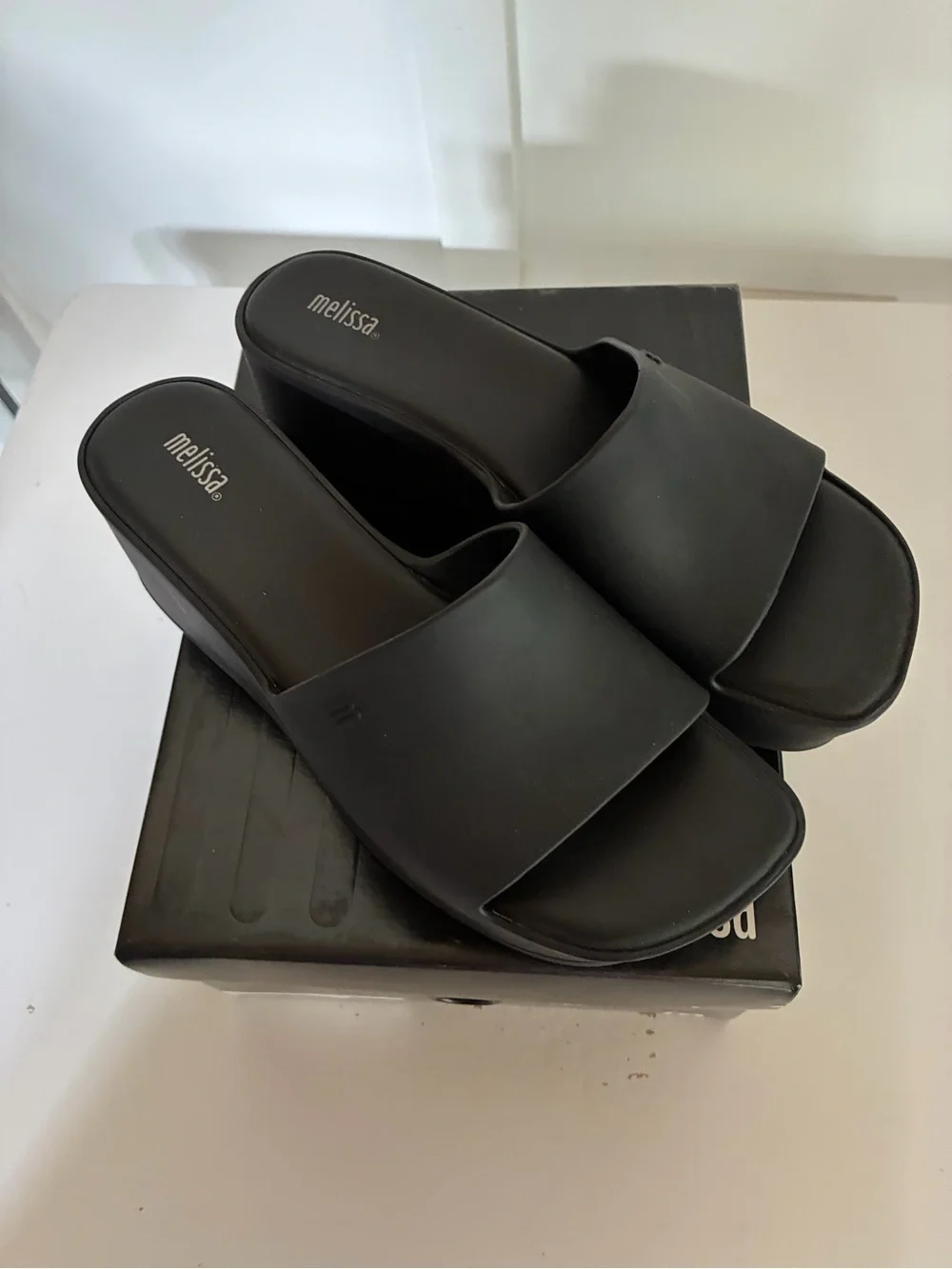 Melissa Black Platform Slide Wedges